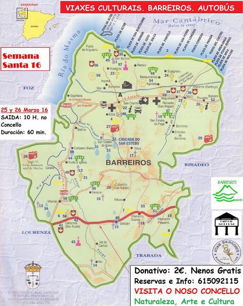 Barreiros organiza "Viaxes culturais" os días 25 e 26 de marzo. Trátase de rutas guiadas en autobús para dar a coñecer o patrimonio natural e cultural do municipio. 